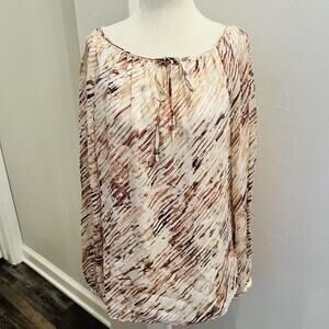White House Black Market Womens Silk Blend Top Size 12 Pink Ivory Brown (A0127)